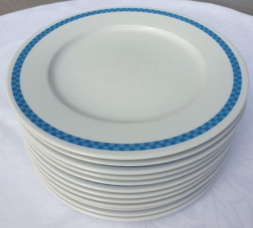 Set 12 plates checkered earthenware blue Lustucru diam25