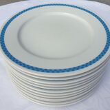 Set 12 plates checkered earthenware blue Lustucru diam25