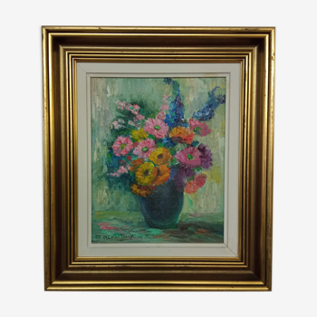 Huile sur toile bouquet de fleurs signé