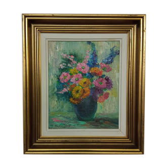 Huile sur toile bouquet de fleurs signé