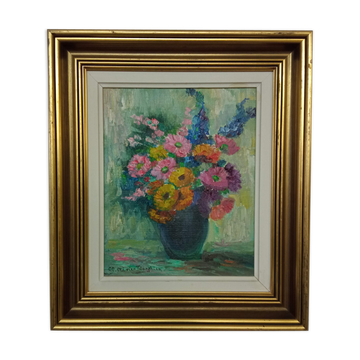 Oil on canvas bouquet of flowers signed