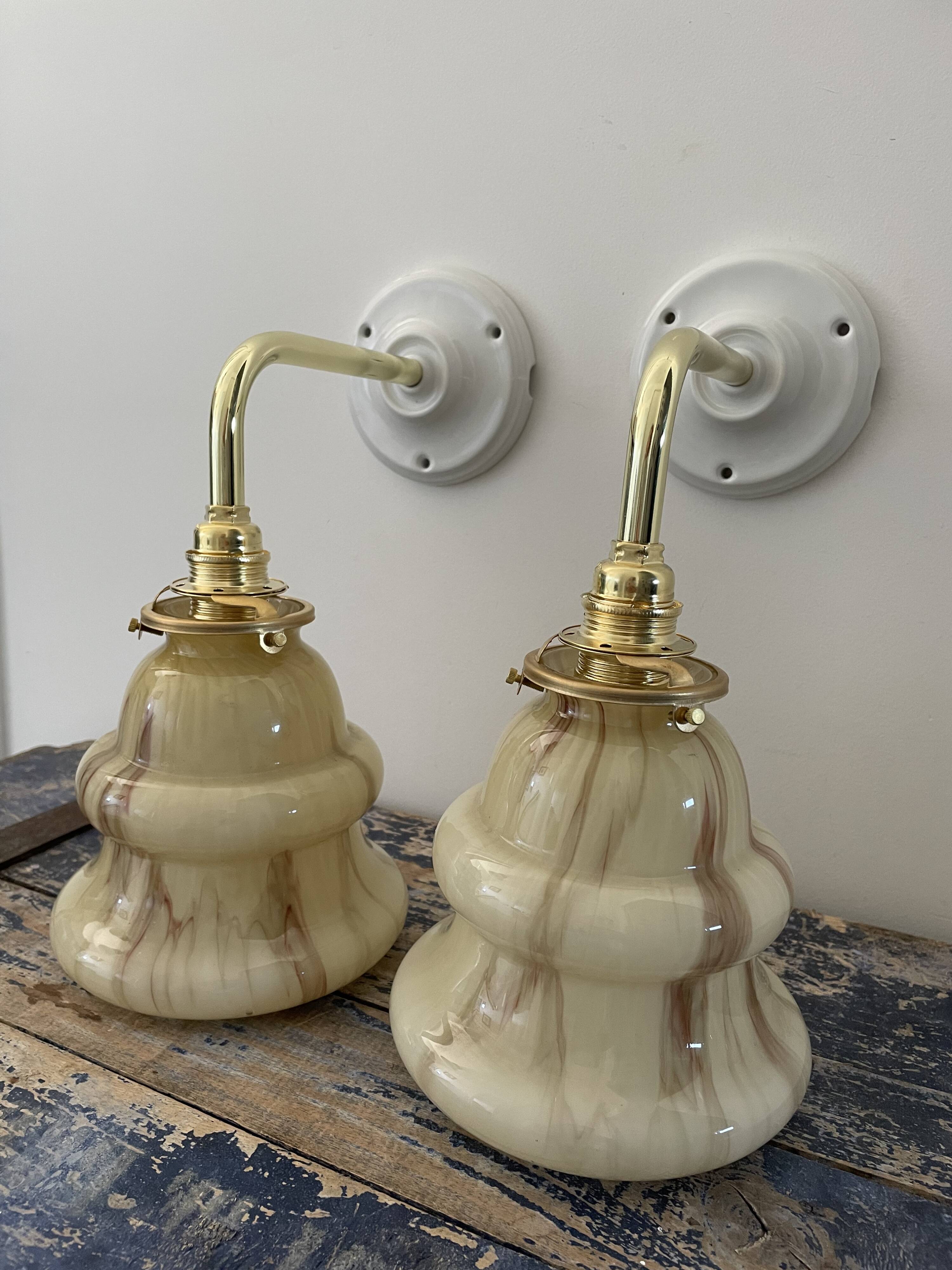 Set of two new electrified art deco wall lamps