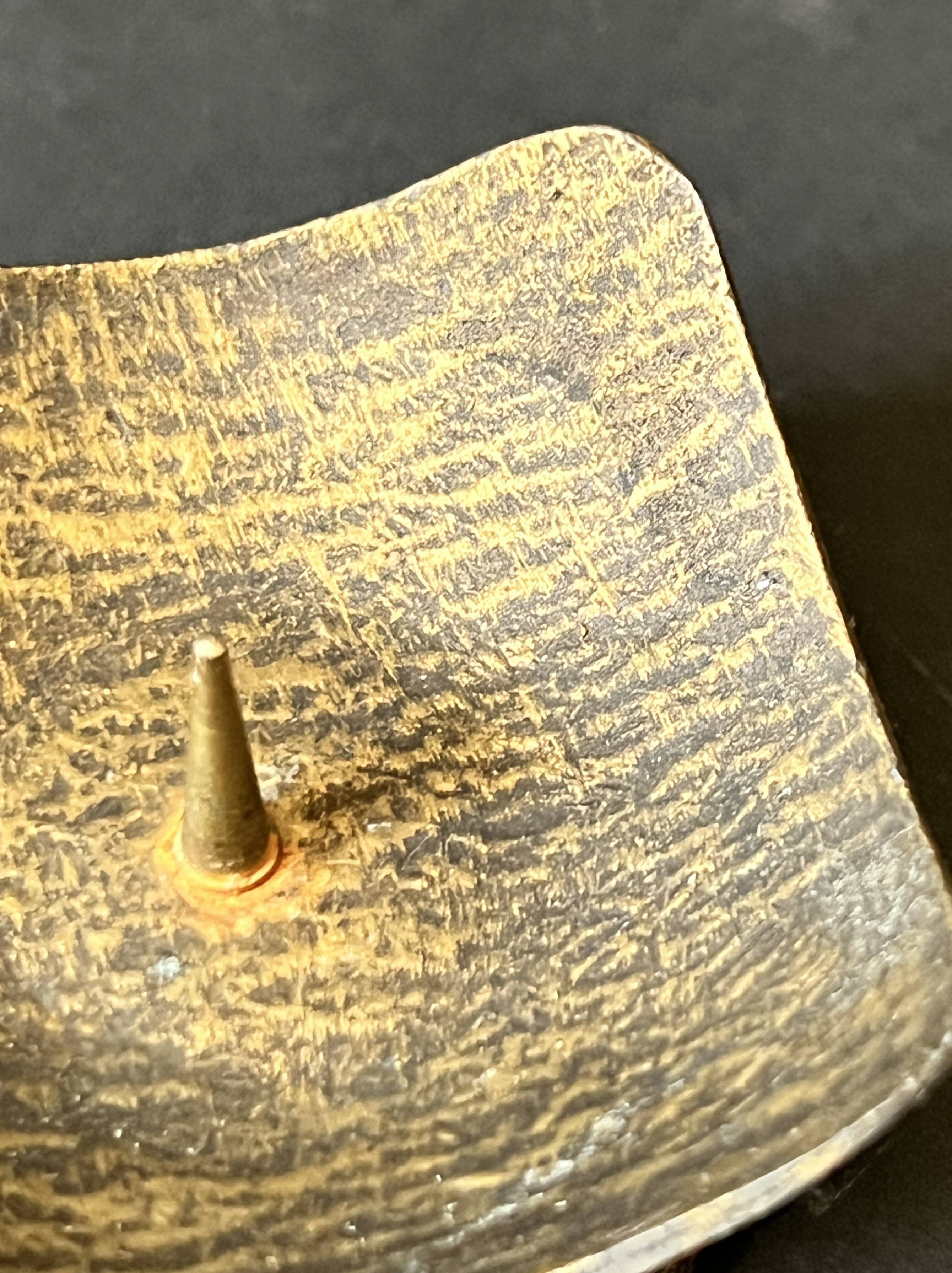 Hammered brass candle holder, brutalist design, 1970s