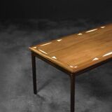 Table Basse Vintage Mid-Century en Acajou, Danemark, avec Motif Peint à la Main par Ole Wanscher