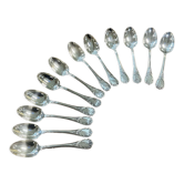 Series of 12 Christofle model Marly dessert spoons in silver metal