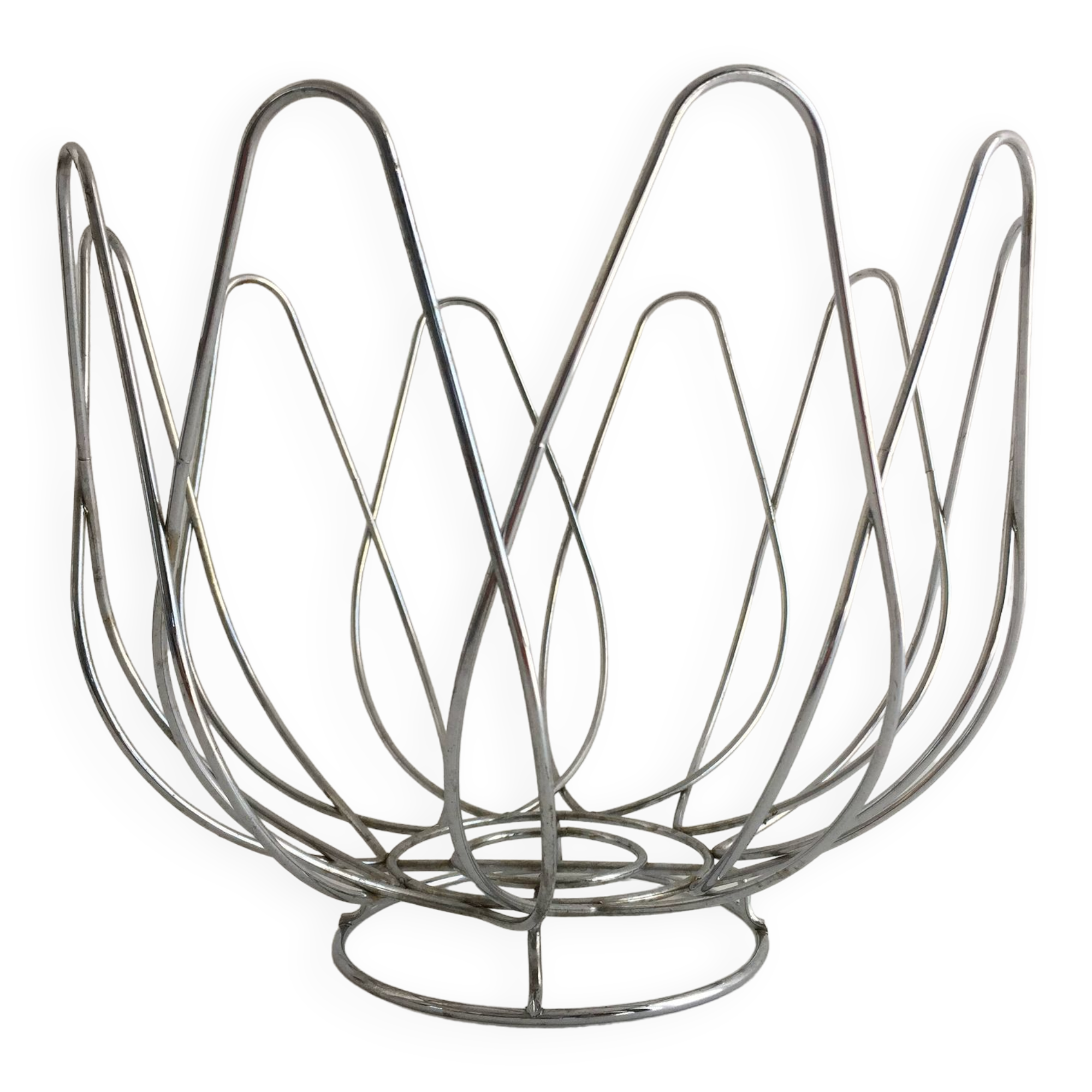 Basket Bowl Fruit Basket Centerpiece Chrome Metal Stainless Steel Art Design...