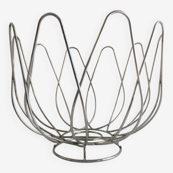 Basket Bowl Fruit Basket Centerpiece Chrome Metal Stainless Steel Art Design...