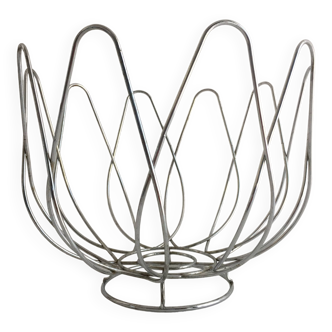 Basket Bowl Fruit Basket Centerpiece Chrome Metal Stainless Steel Art Design...