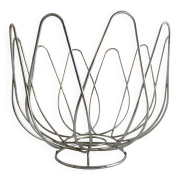 Basket Bowl Fruit Basket Centerpiece Chrome Metal Stainless Steel Art Design...