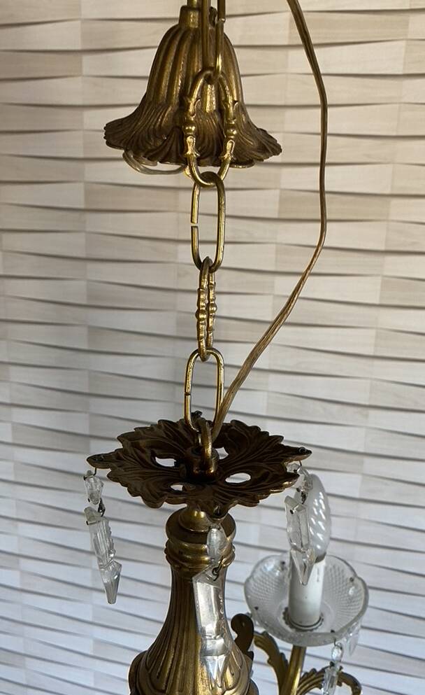 Vintage metal and crystal pendant chandelier, early 20th century.