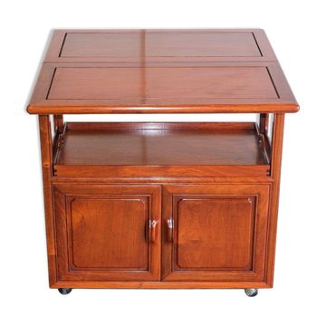Hardwood Chinese buffet with a top, single tier and wheels.