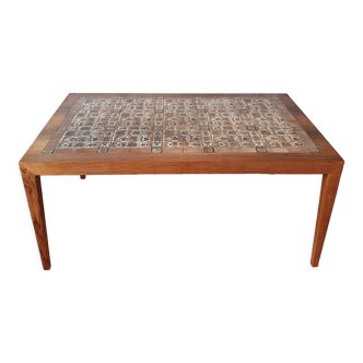 Table basse danoise en palissandre avec plateau en mosaïque, 1960