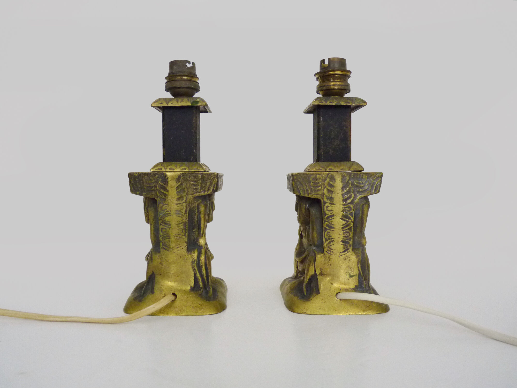 Pair of table lamps, Art Deco period bedside lamp, bronze and metal