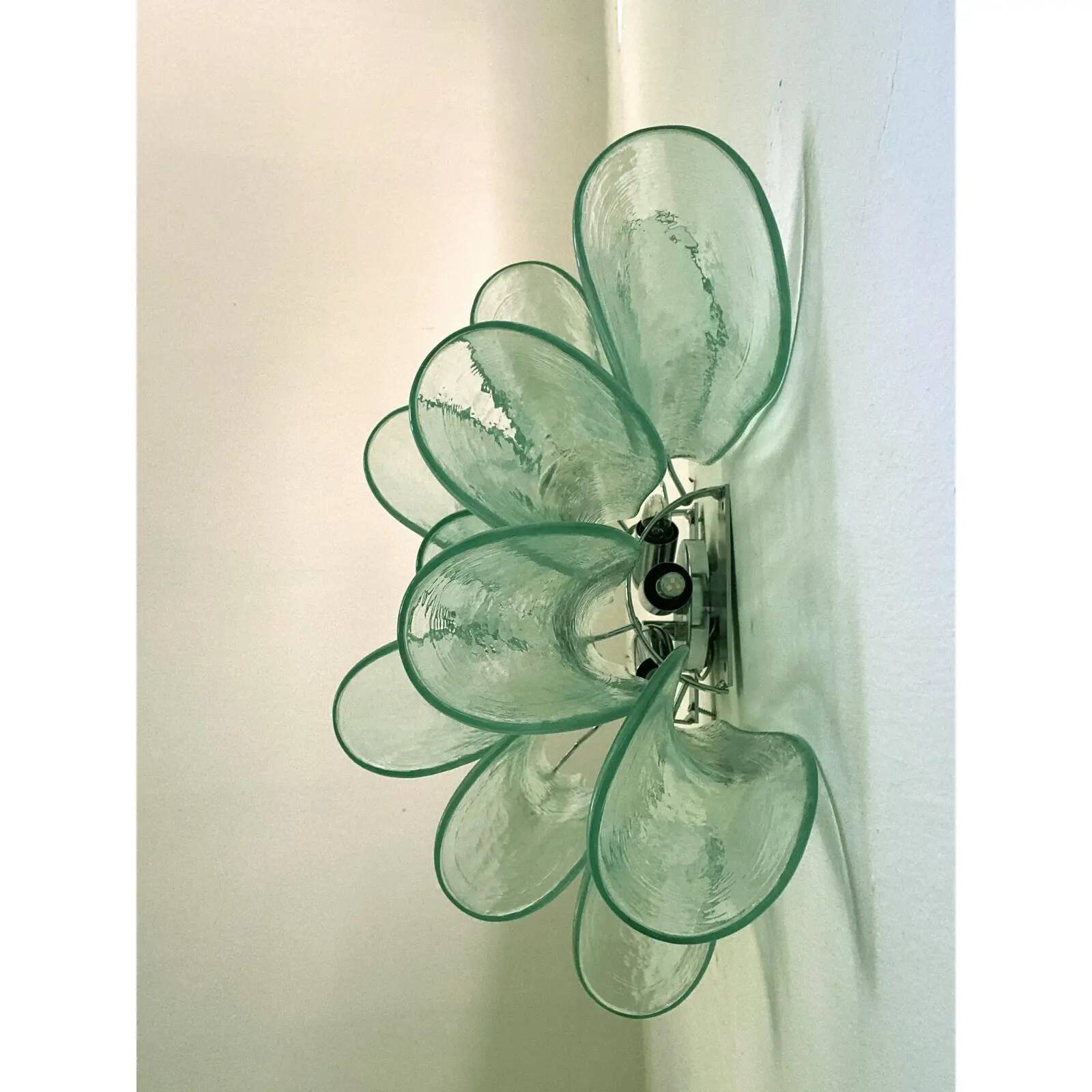 Pair of Italian Contemporary Murano Glass “Selle” Sconces with Green Water