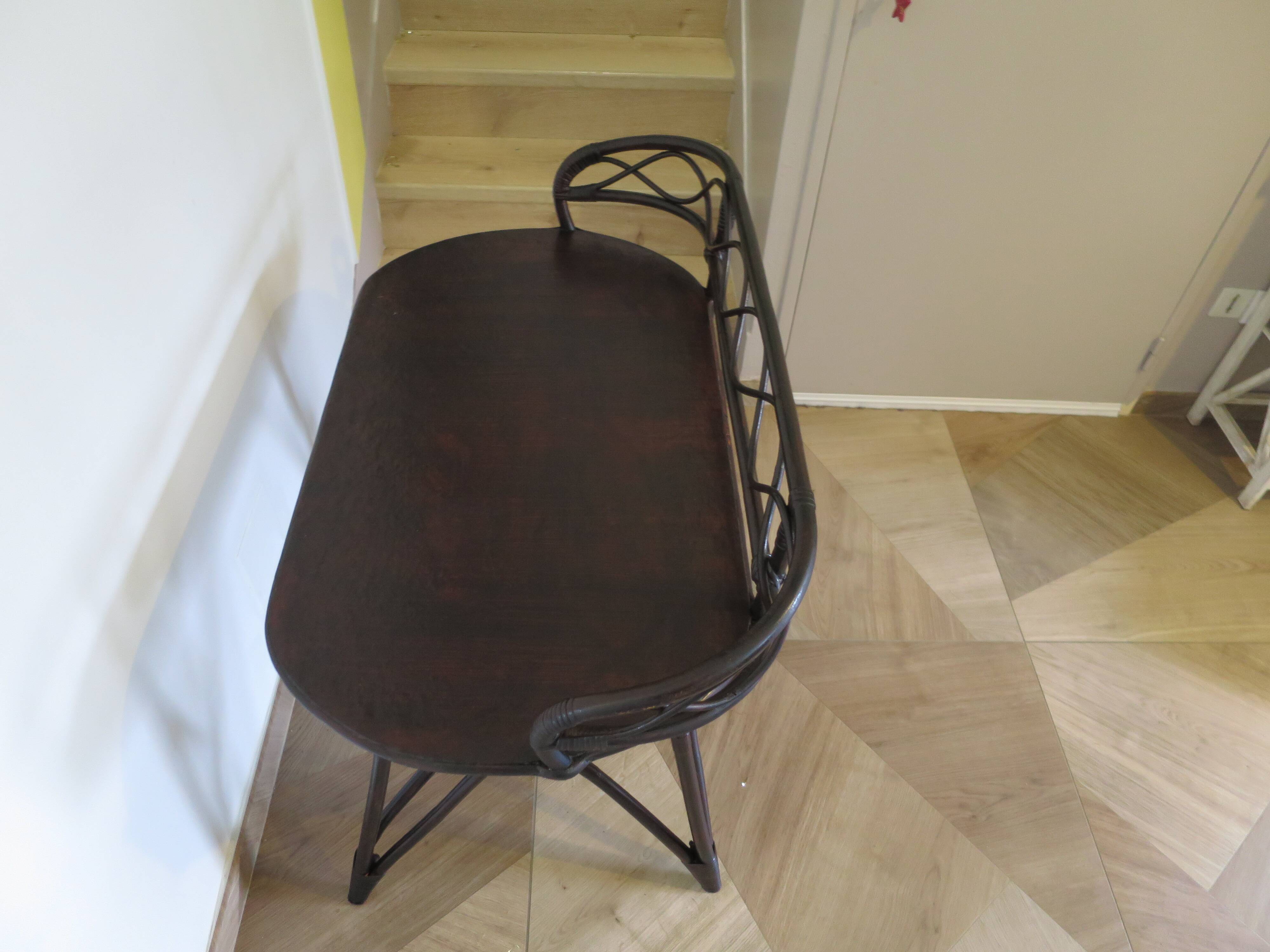 Vintage children's desk console bamboo rattan curved wood Thonet style 80s dark mahogany