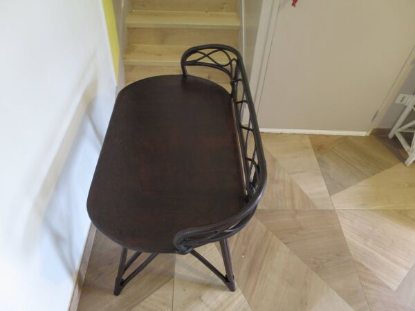 Vintage bureau d'enfant console bambou rotin bois courbé style Thonet années 80 acajou fonçé