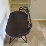 Vintage children's desk console bamboo rattan curved wood Thonet style 80s dark mahogany