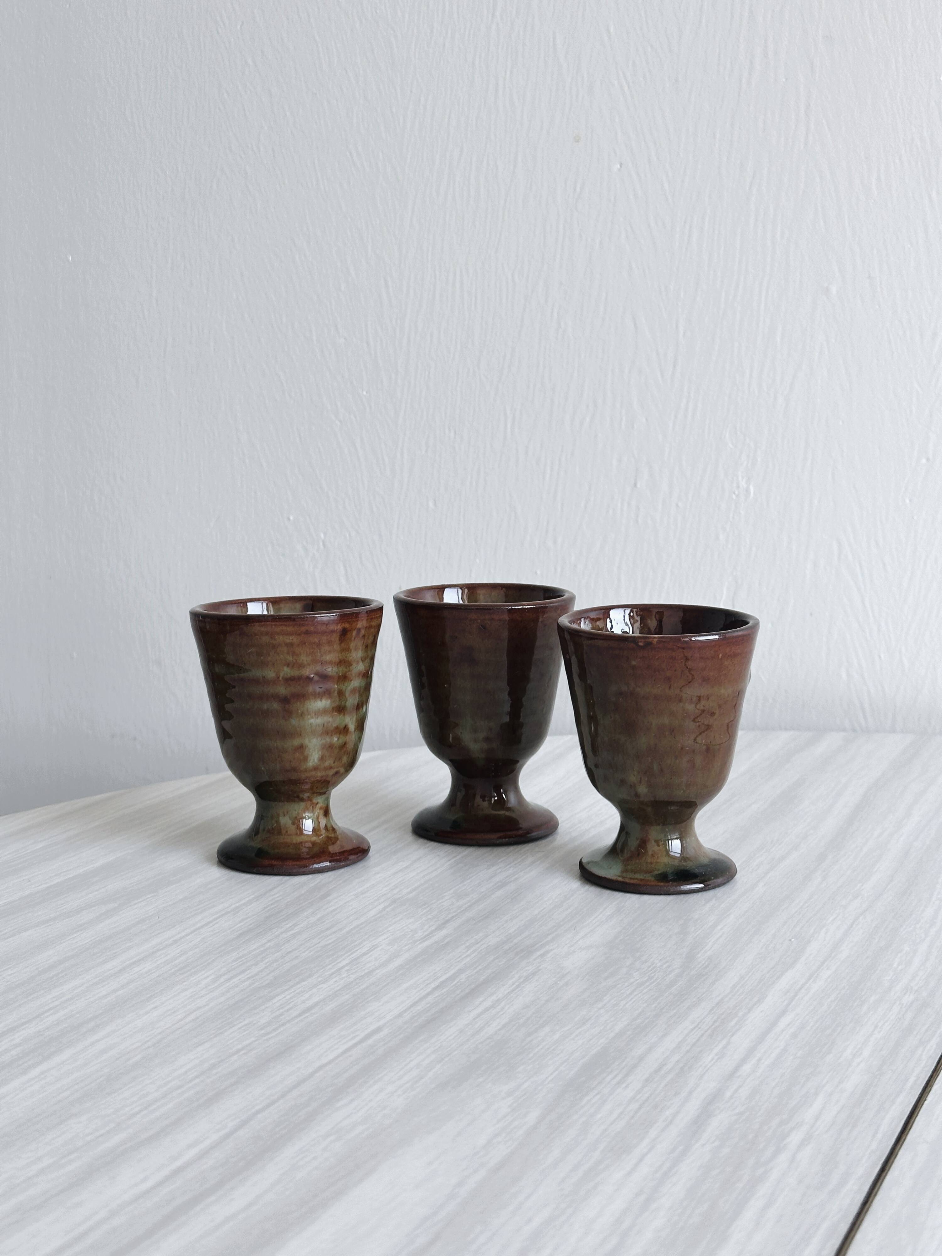 Set of 3 small enamelled ceramic mugs