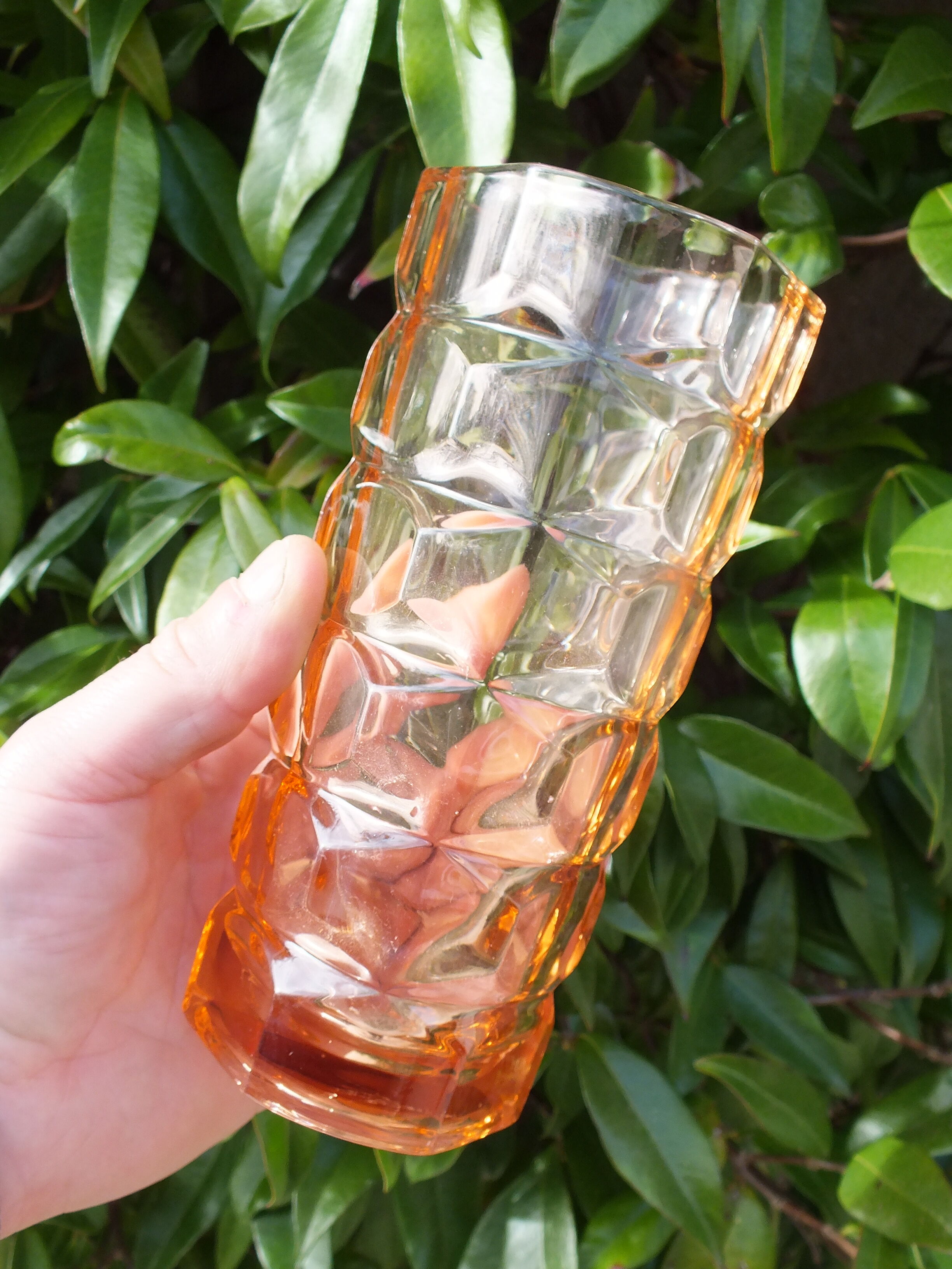 Vintage faceted pink glass vase