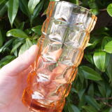 Vintage faceted pink glass vase