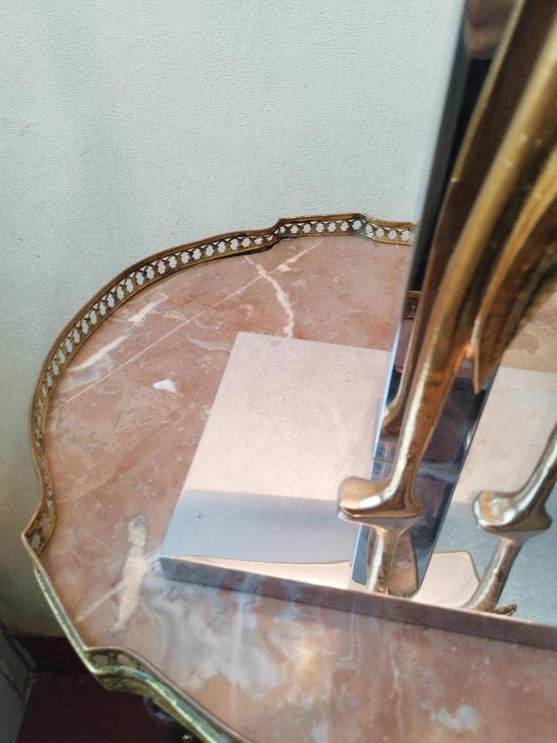 Vintage antique lamp in chrome metal and gold bronze.