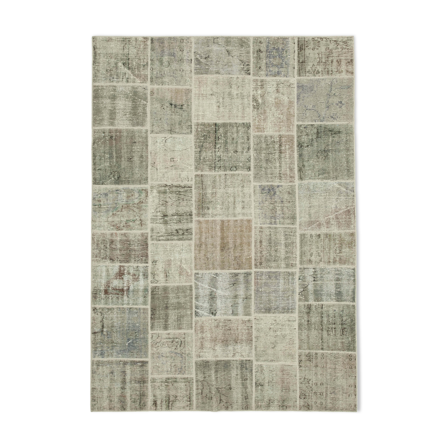 Handwoven anatolian contemporary 173 cm x 246 cm grey patchwork carpet