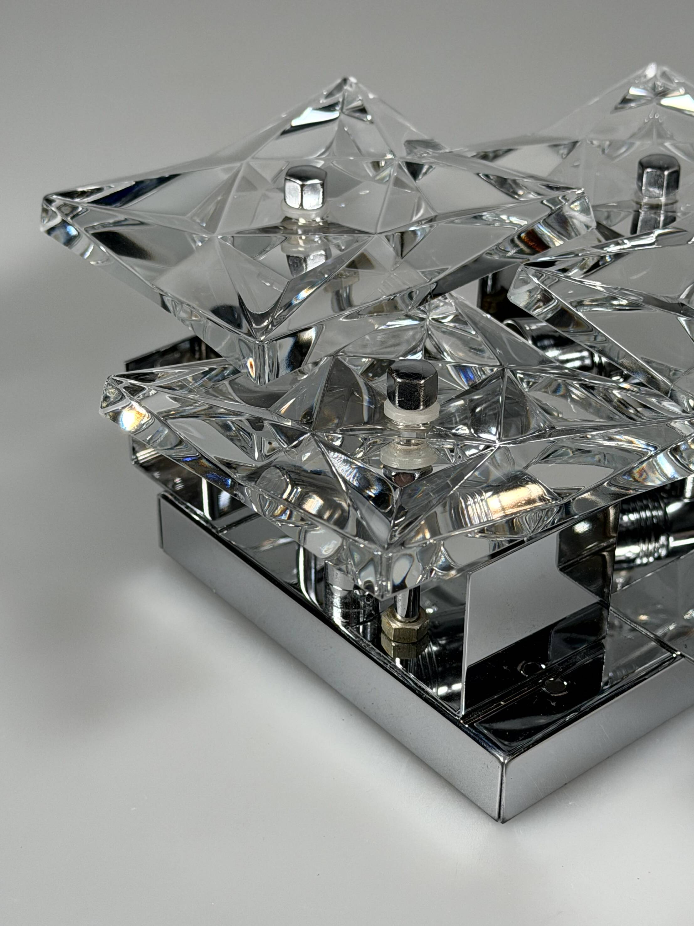 1960s 1970s Wall Sconce by Kinkeldey Lighting Germany in Glass & Chrome