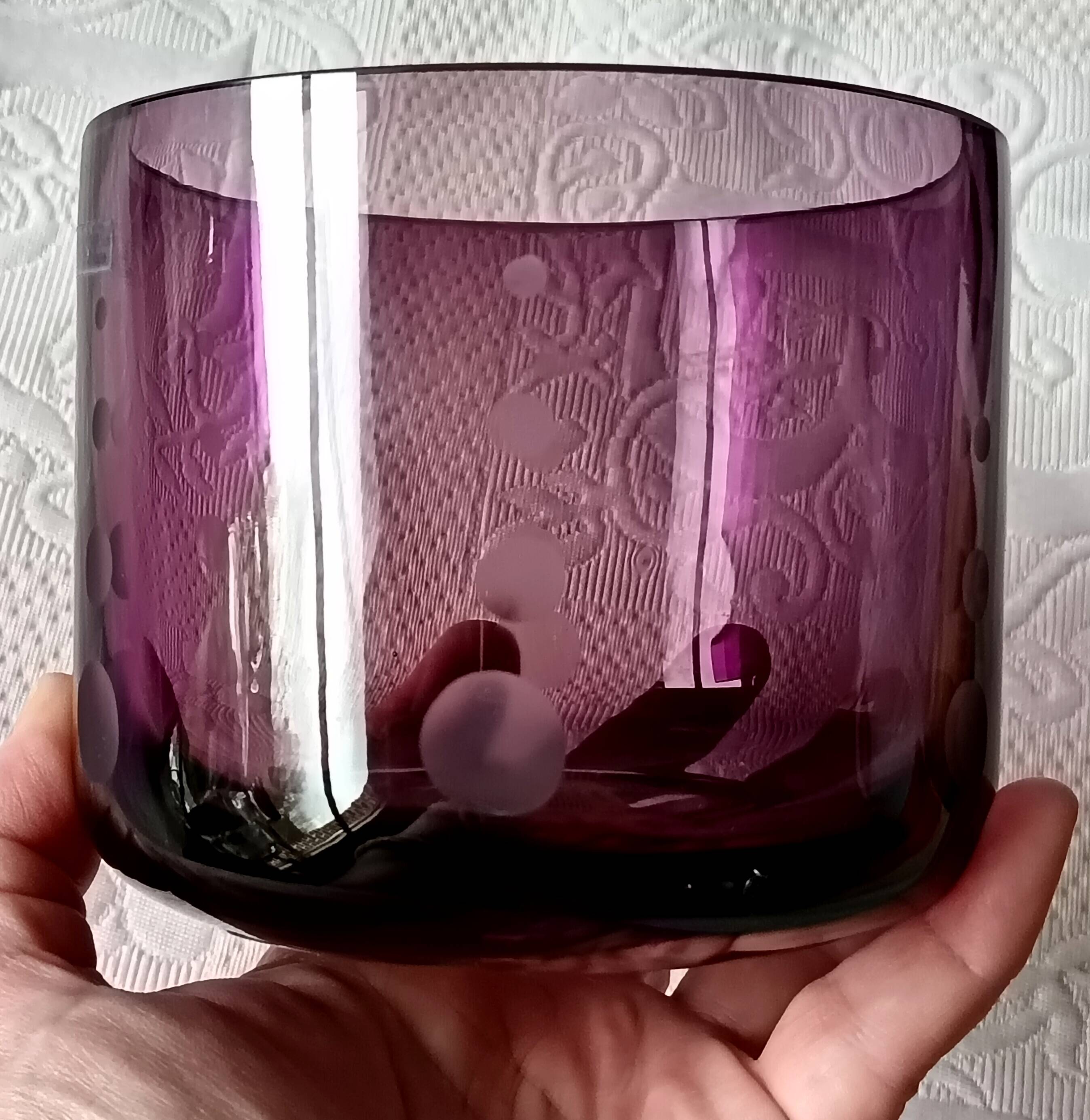 2 large vintage amethyst glass votive candle holders, France, Mikasa mouth-blown
