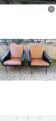 Pair of faux leather armchairs