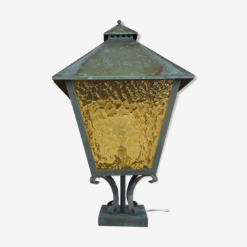 Copper gardenlamp with yellow glass 1970