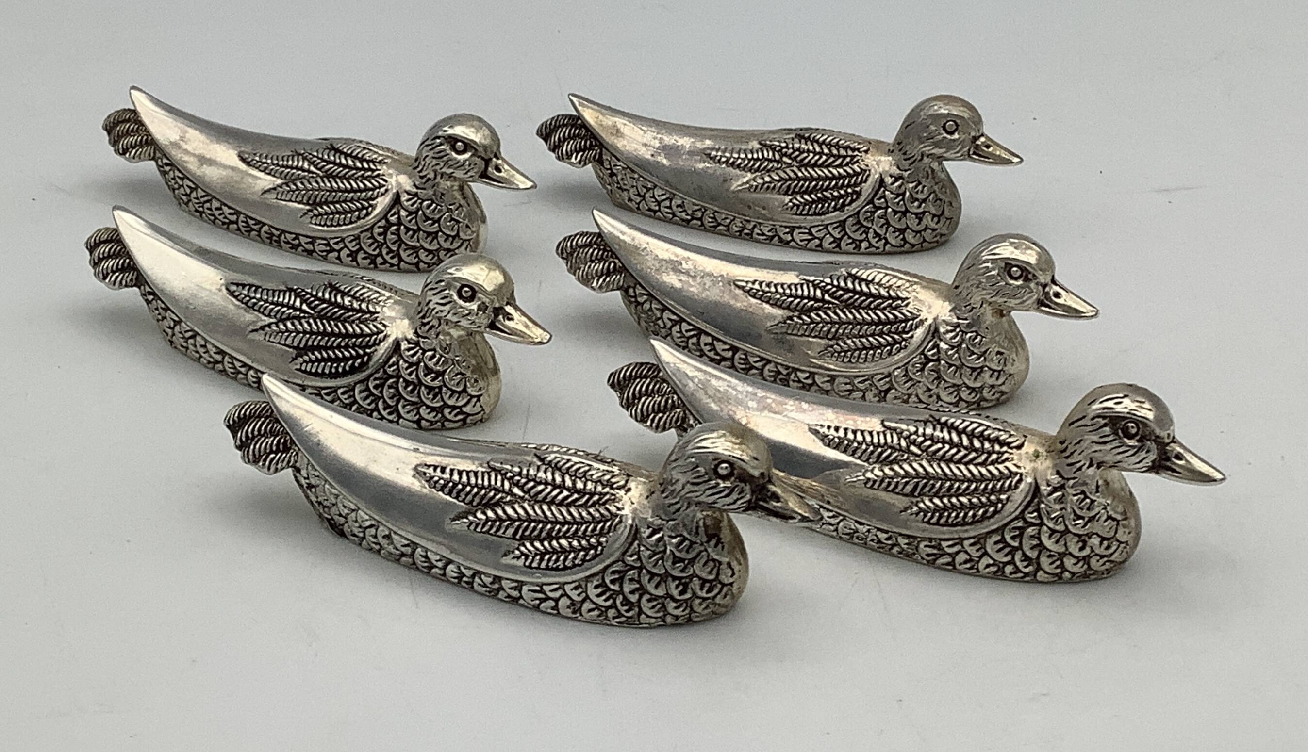 Set of 6 Vintage Duck-Shaped Silver-Plated Knife Rests SILEA