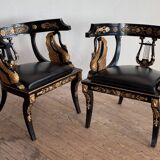 Pair of Empire-style bergère armchairs decorated with swans and lyres