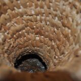 Large beige (wheat) woven wicker floor vase, Mid-Century style from the 1940s.