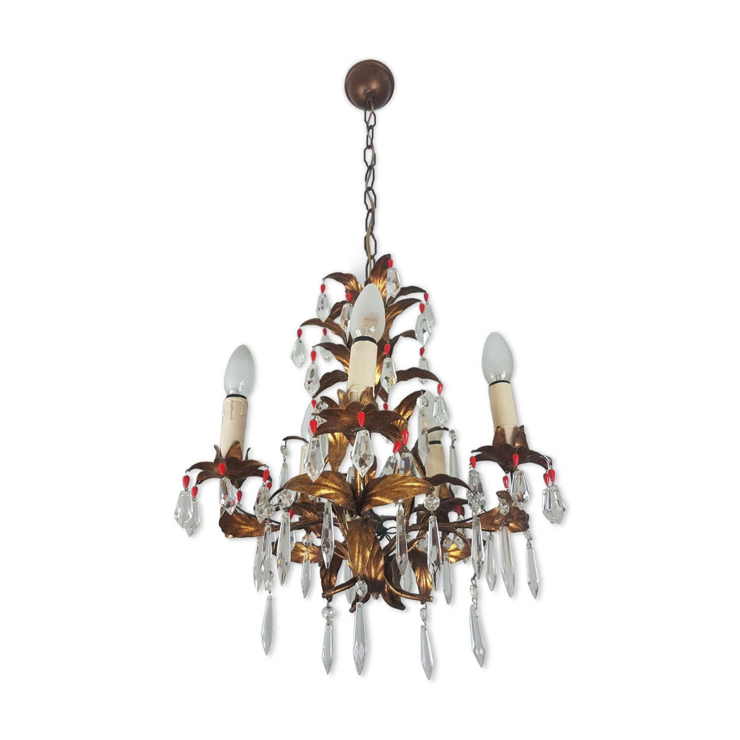 Lustre en métal doré et pampilles