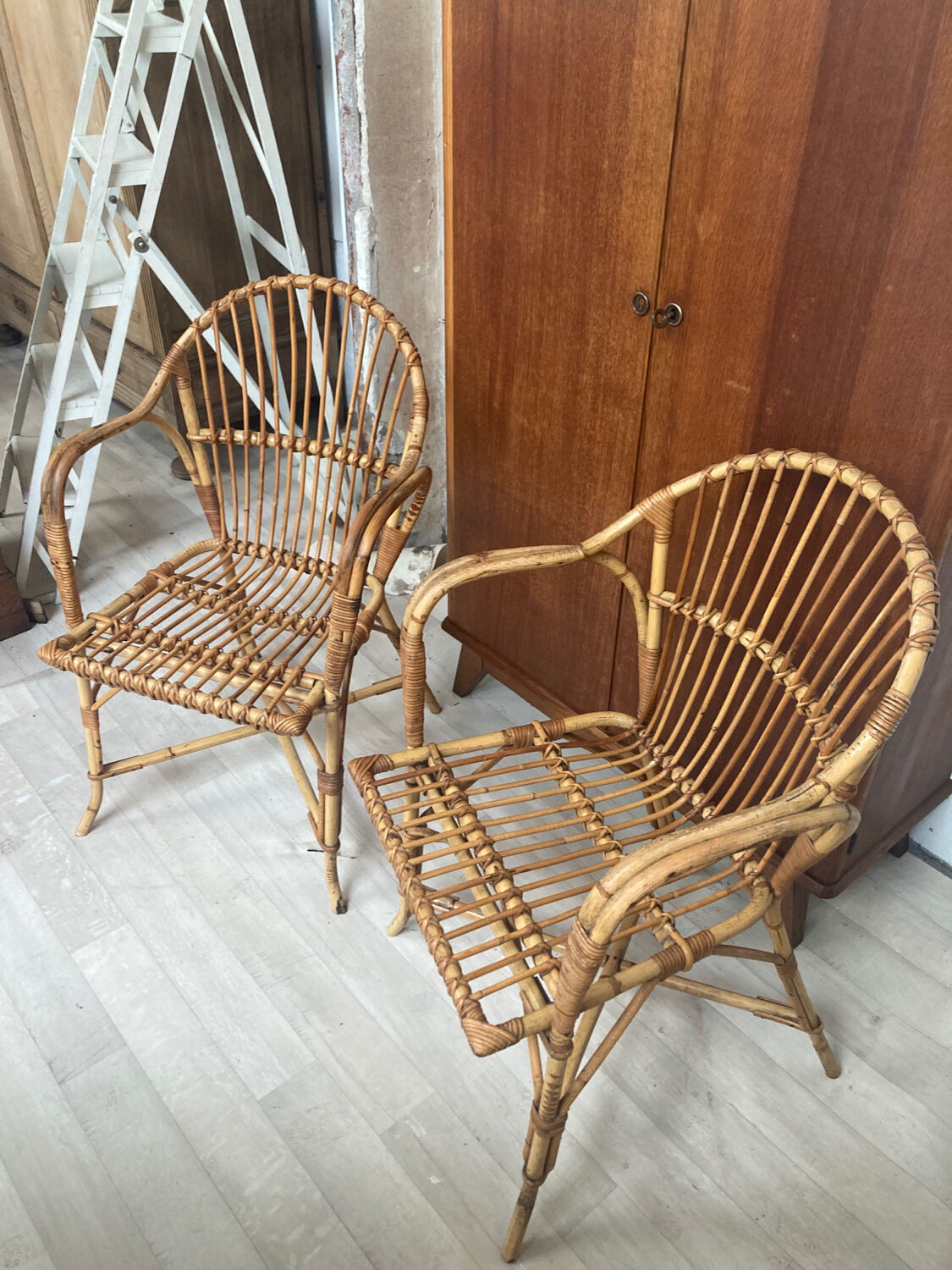 Pair of rattan armchairs