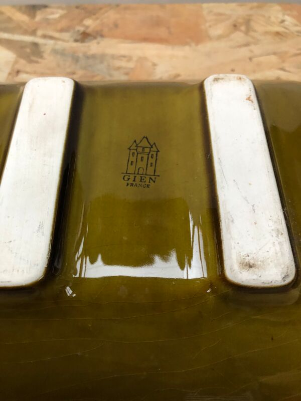 Lot plat + 4 anciennes assiettes asperges gien céramique verte vintage