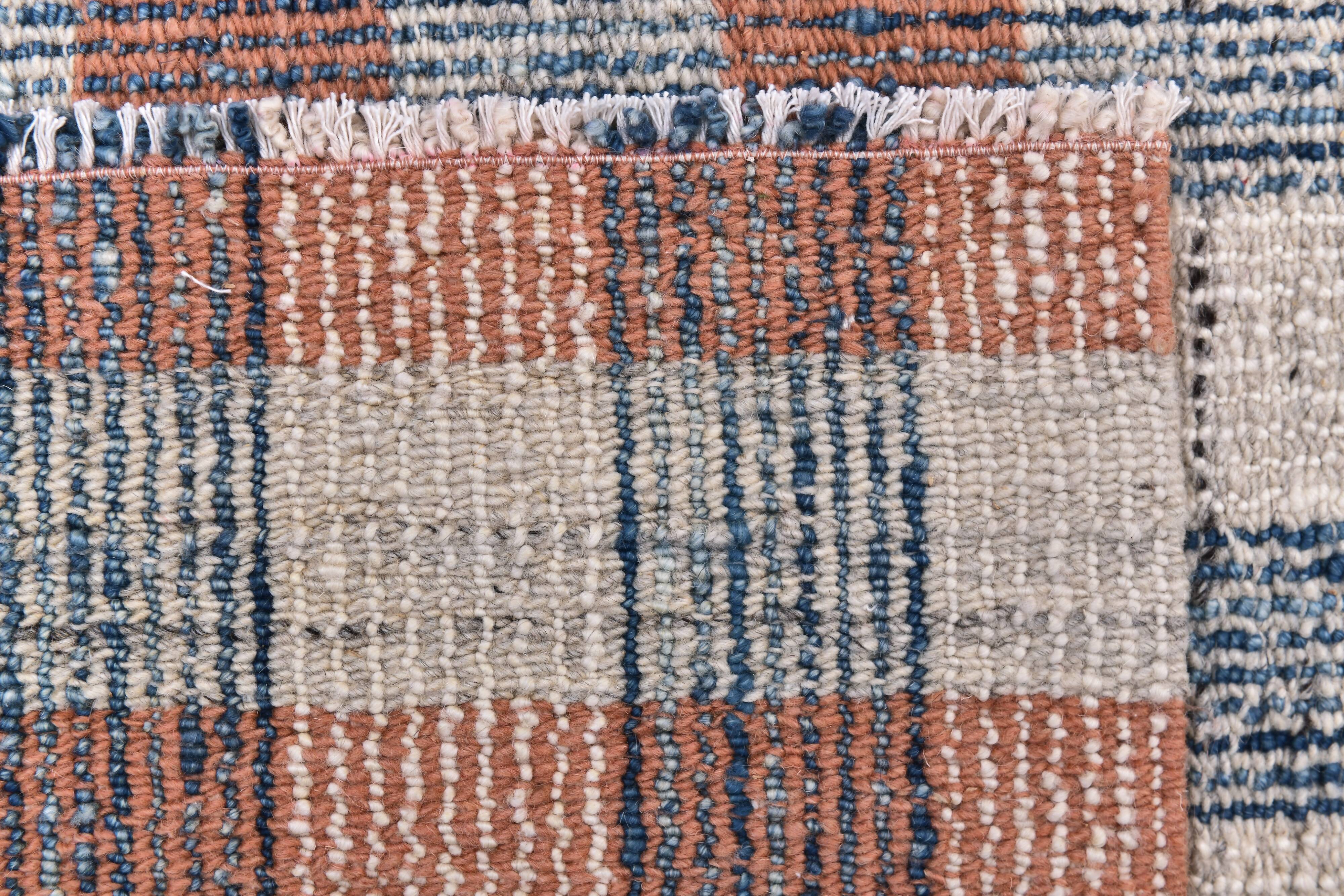190x290 cm organic wool made kilim , orange blue wool kilim, kilim stripe