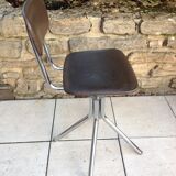 Swivel chair in chromed metal and skai brown years 60-70
