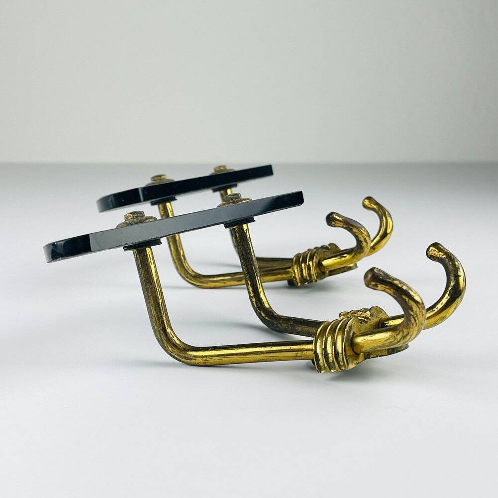 Vintage brass coat hooks, Italy, 1950s, set of 2
