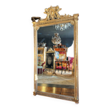 Miroir de cheminée d’époque napoléon iii en bois doré à décor de putti - xixe