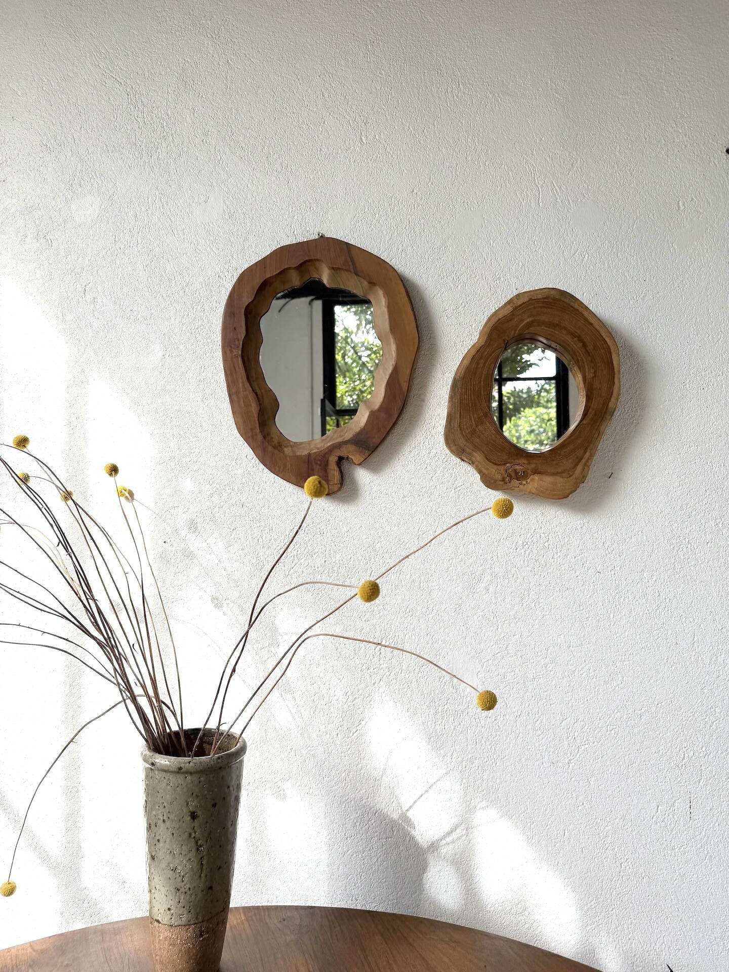 Set of 2 organic brutalist mirrors wood 1950s