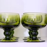 Set of 12 olive green wine glasses, mouth soufflé from the 50s