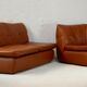Imitation leather sofa "caramel". Convertible. France, circa 1990