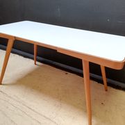 Wooden coffee table, children's desk glass top, interier praha, 1960, Czechoslovakia