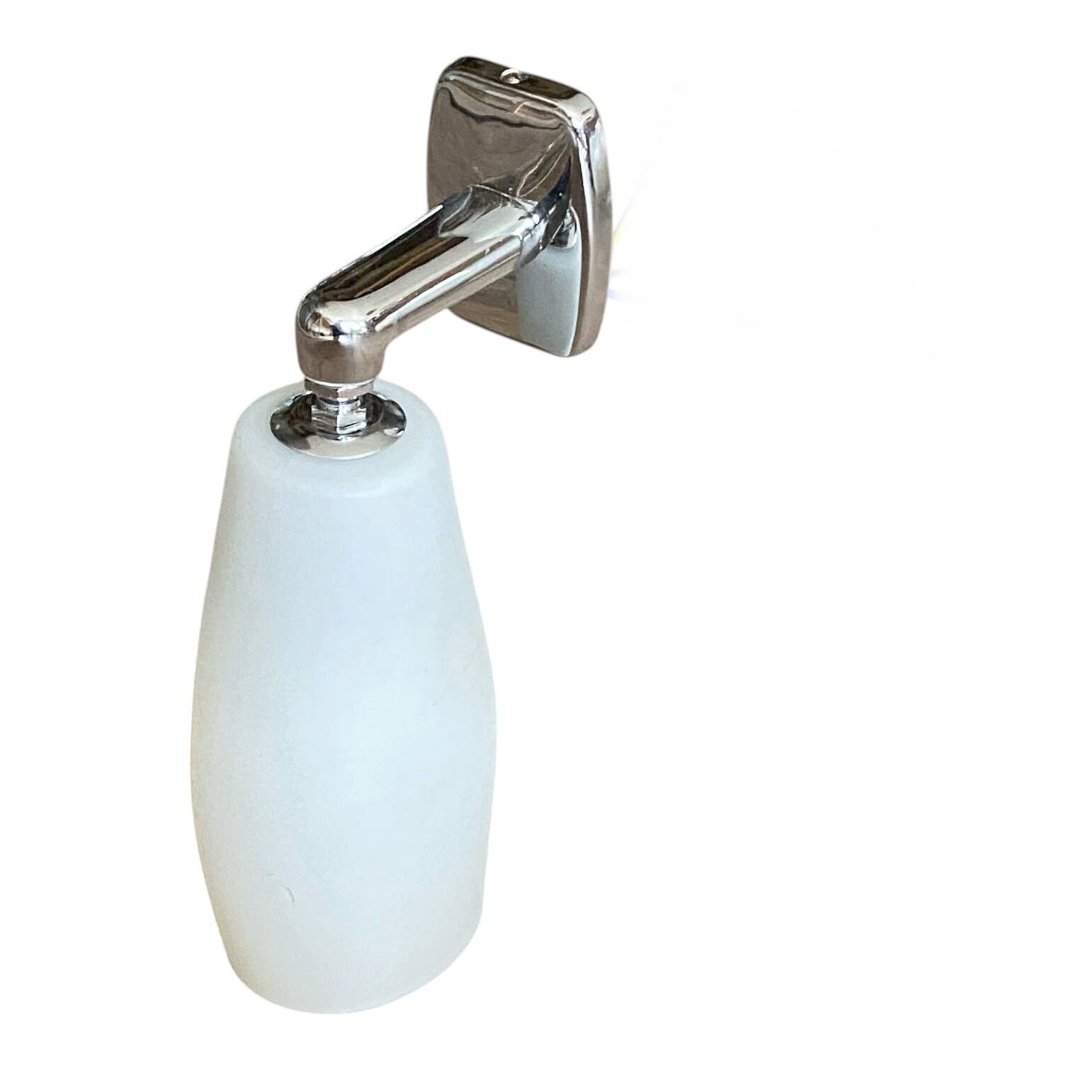 White glass and stainless steel wall light 1970