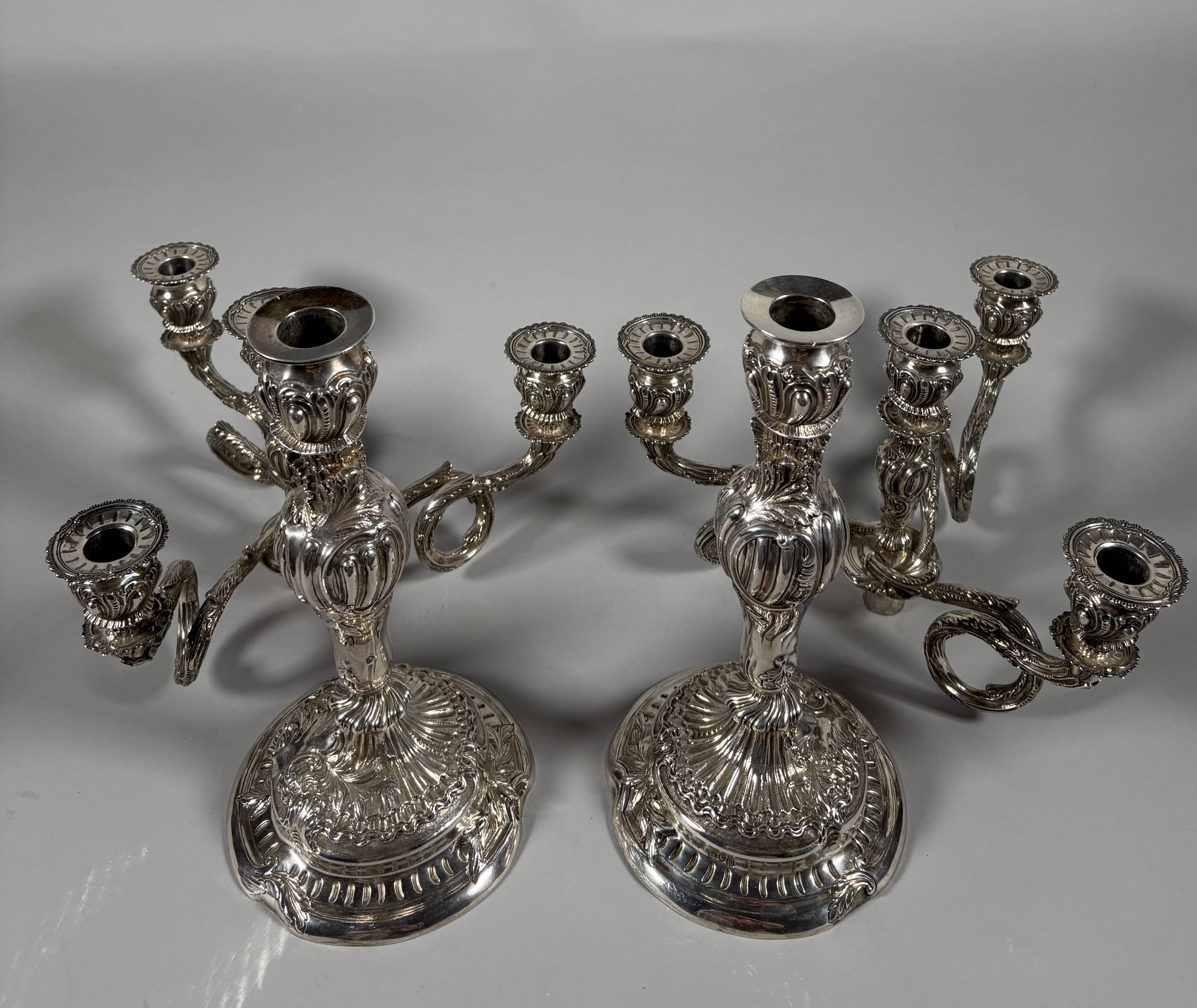 Pair of rocaille candelabra in solid 950 silver Louis XV style
