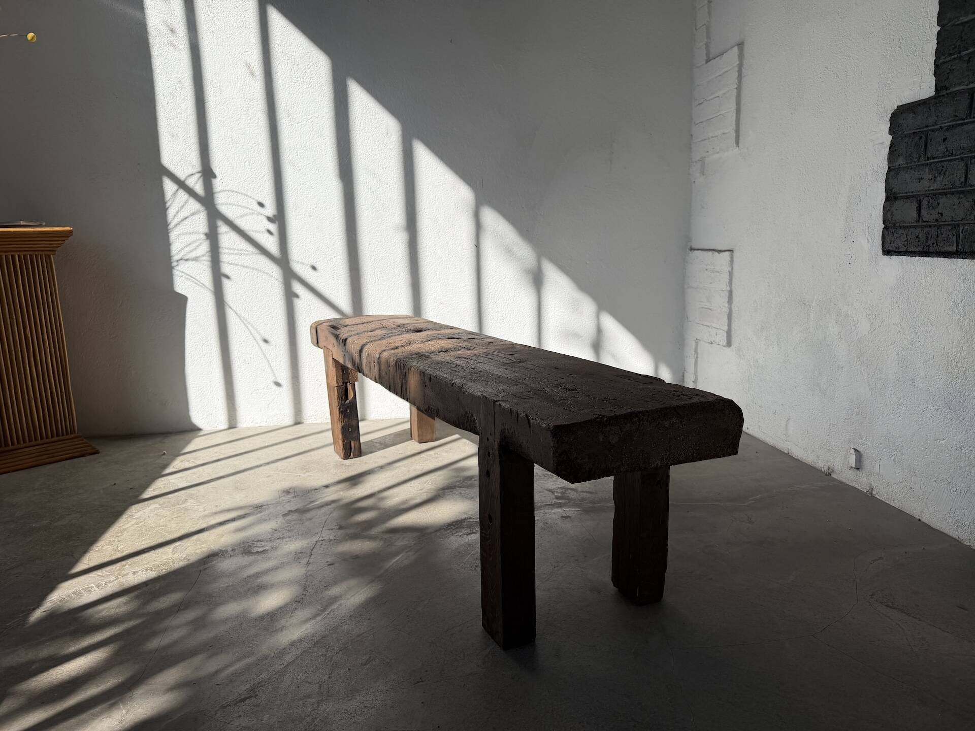 Brutalist Oak Bench – Unique Piece, 20th Century Folk Art