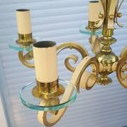 Magnificent Art Deco luminaire chandelier with 5 glass disc lights DLG SUBES ADNET LELEU