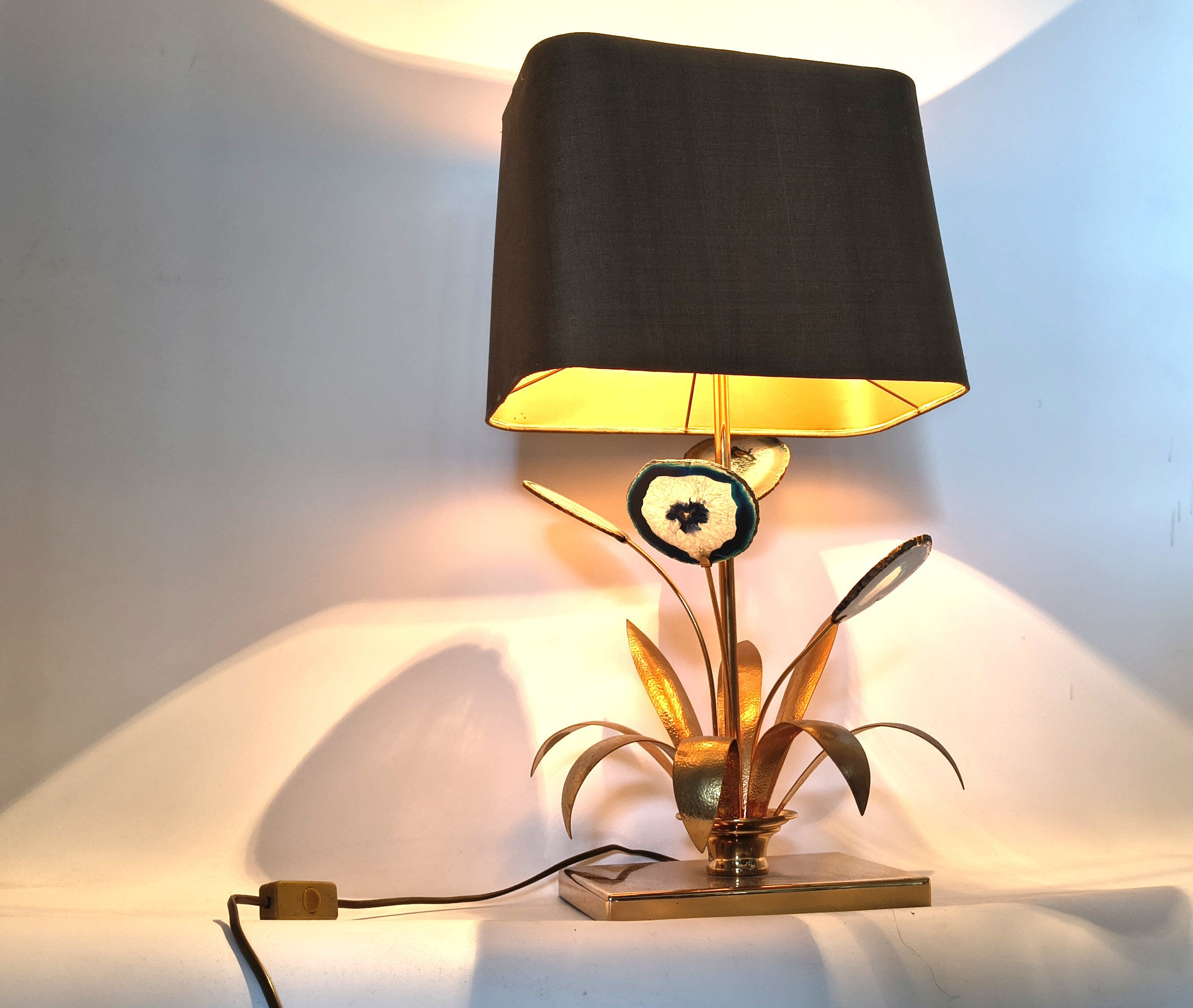 Lampe de table en agate vintage en laiton, années 1970