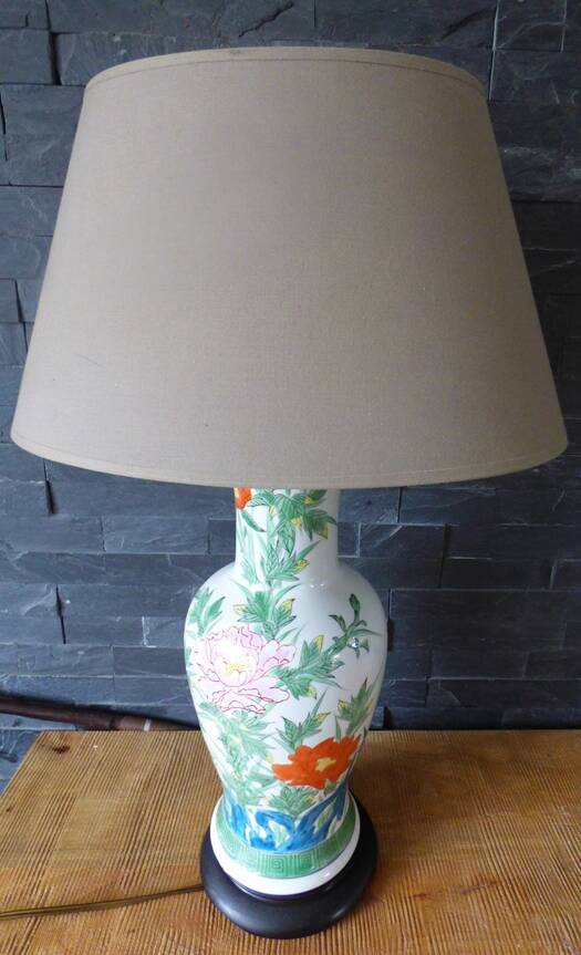 Chinese white earthenware lamp base with flower decoration